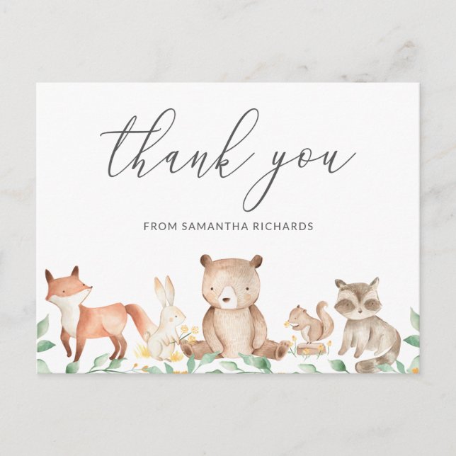 Cute Woodland Animals Baby Shower Thank You Postcard (Front)