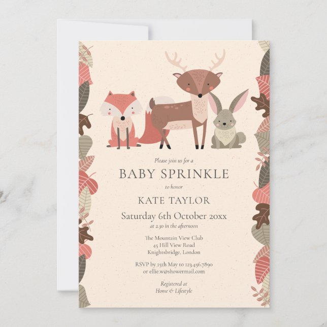 Cute Woodland Animals Baby Sprinkle Shower Invitation (Front)