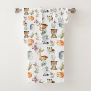 Cute Woodland Animals Bath Towel Set
