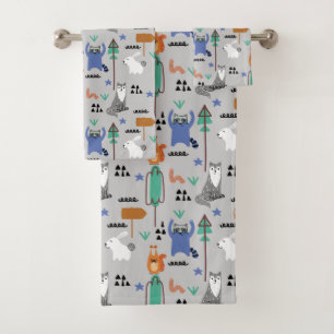 Cute Woodland Animals Bath Towel Set