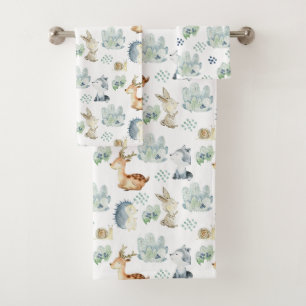 Cute Woodland Animals Bath Towel Set