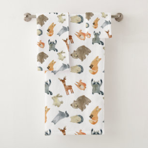 Cute Woodland Animals Bath Towel Set