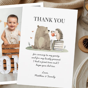 Cute Woodland Animals Birthday Photo Thank You Card