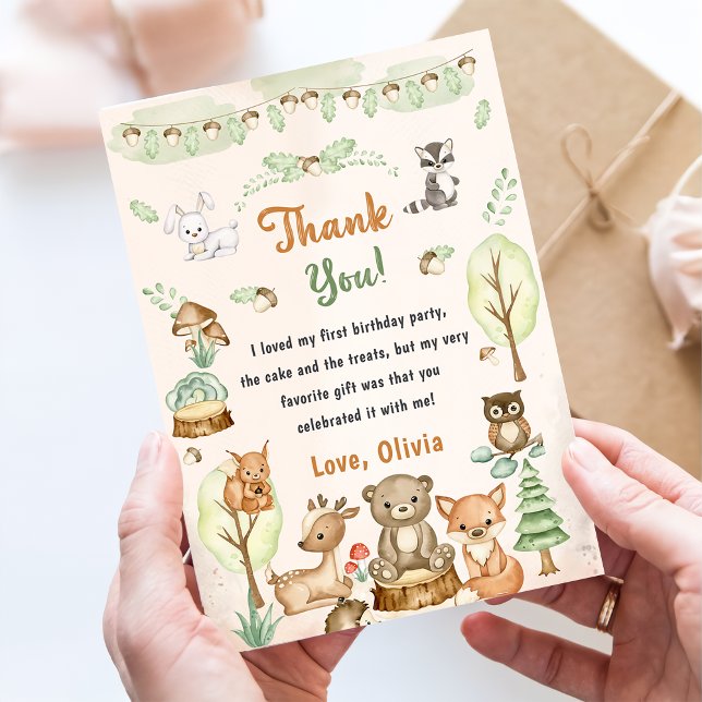Cute Woodland Animals Birthday Thank You Card (Creator Uploaded)