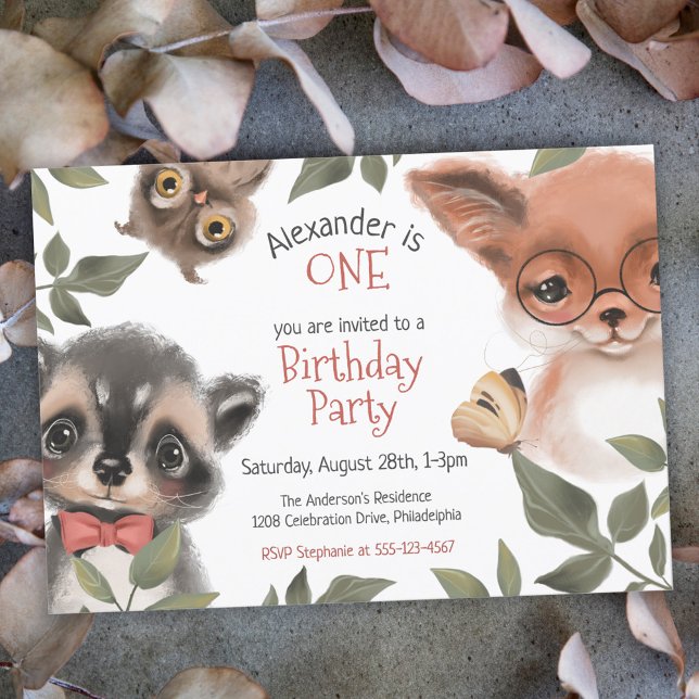 Cute Woodland Animals Child's First Birthday Party Invitation (Creator Uploaded)