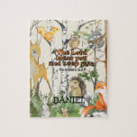 Cute Woodland Animals Christian Scripture Kid Gift Jigsaw Puzzle<br><div class="desc">Customisable name jigsaw puzzle with blessing from scripture "The Lord bless you and keep you" and cute watercolor woodland animals. Christian gift for a child for any occasion.</div>