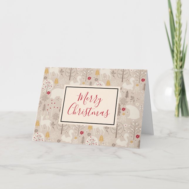Cute Woodland Animals Christmas Pattern Card (Front)