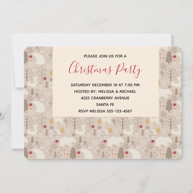 Cute Woodland Animals Christmas Pattern Party Invitation (Front)