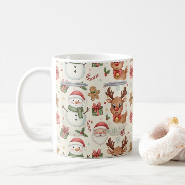 Cute Woodland Animals Christmas PatternHoliday Mug (With Donut)