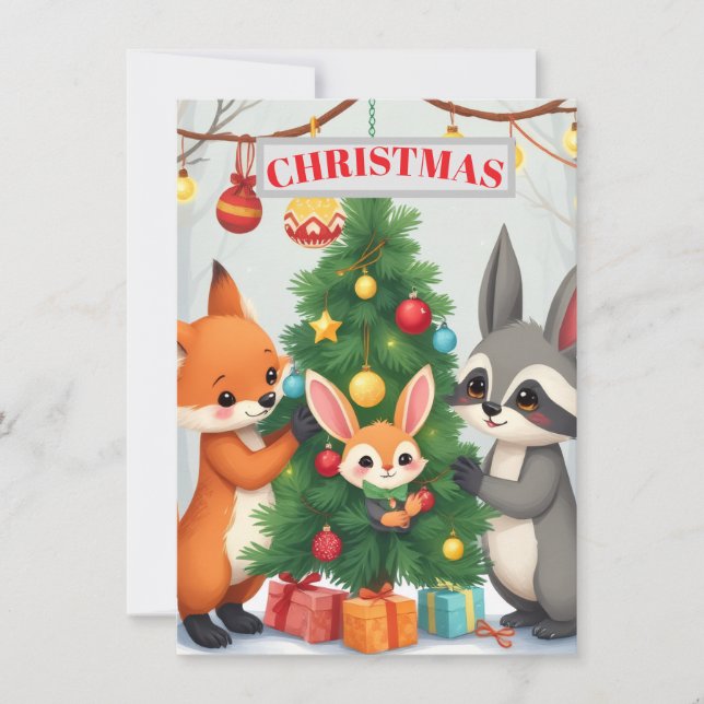 Cute Woodland Animals Christmas Tree Card (Front)