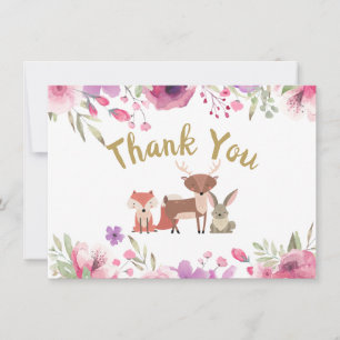 Cute Woodland Animals Country Floral Thank You Card