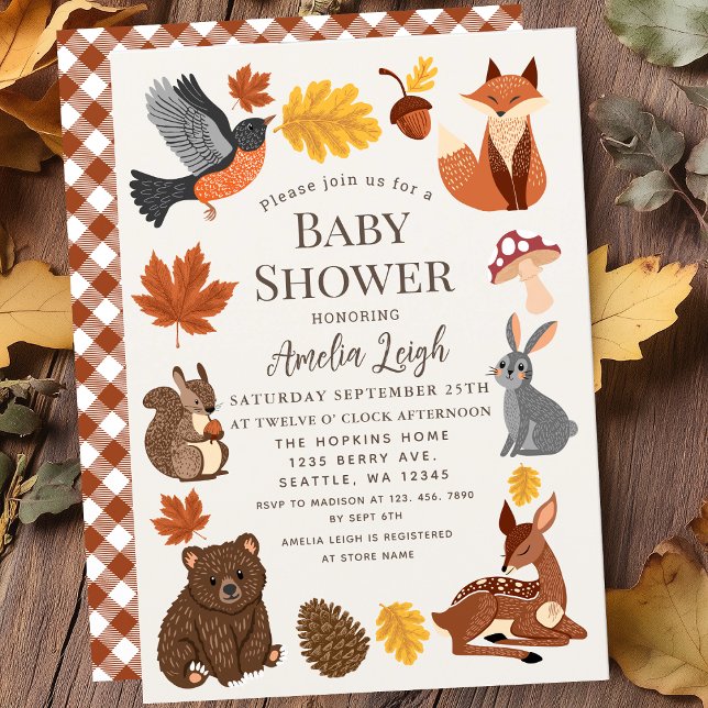 Cute Woodland Animals Fall Autumn Baby Shower  Invitation (Creator Uploaded)