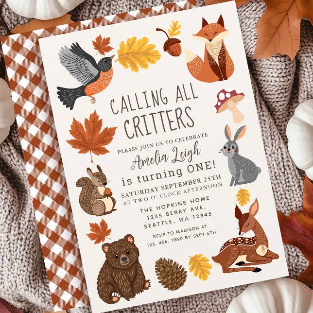 Cute Woodland Animals Fall Autumn Kids Birthday Invitation (Creator Uploaded)