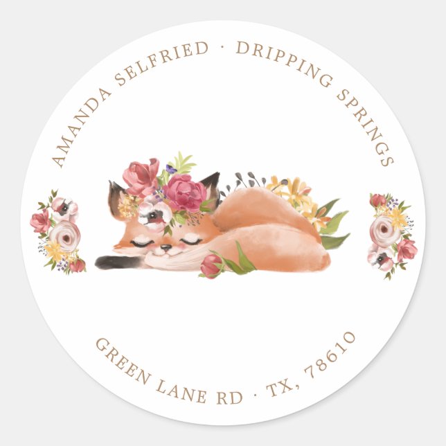 Cute Woodland Animals Floral Baby Shower Classic Round Sticker (Front)