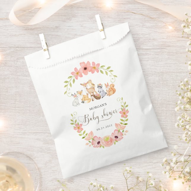 Cute Woodland Animals Floral Baby Shower Favour Bags (Clipped)