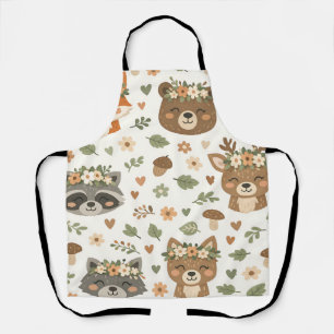 Cute Woodland Animals Floral Pattern Apron