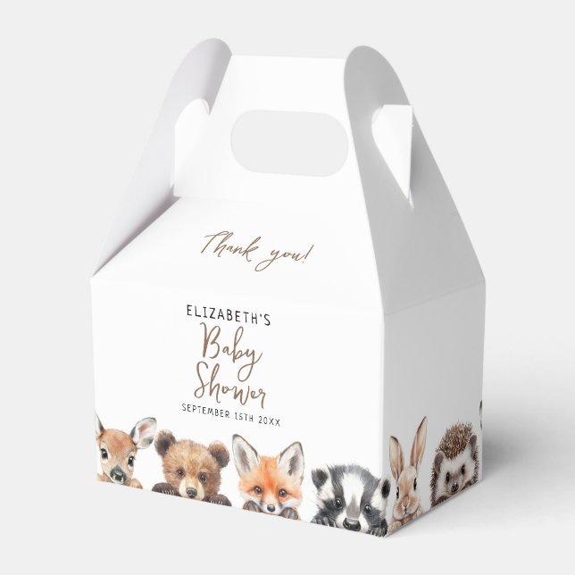 Cute Woodland Animals Forest Friends Baby Shower Favour Box (Front Side)
