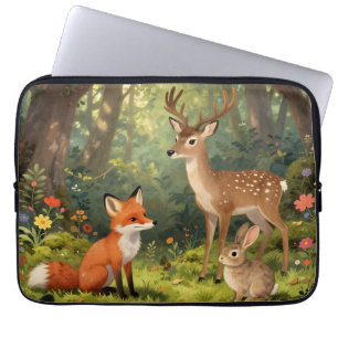 Cute Woodland Animals Forest Scene Laptop Sleeve