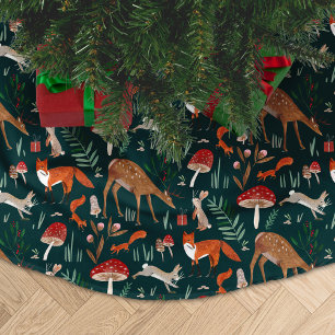 Cute Woodland Animals Green Christmas Forest Brushed Polyester Tree Skirt