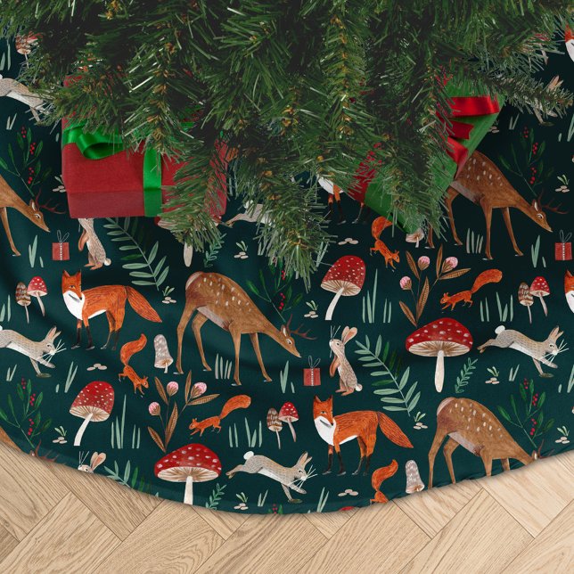 Cute Woodland Animals Green Christmas Forest Brushed Polyester Tree Skirt (Cute Woodland Animals Green Christmas Forest Brushed Polyester Tree Skirt)