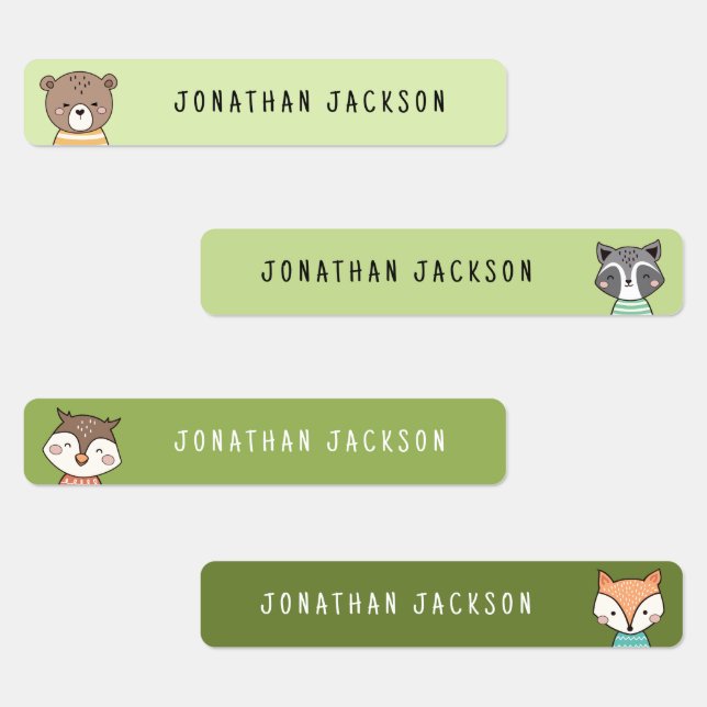 Cute woodland animals green kids name (Group)
