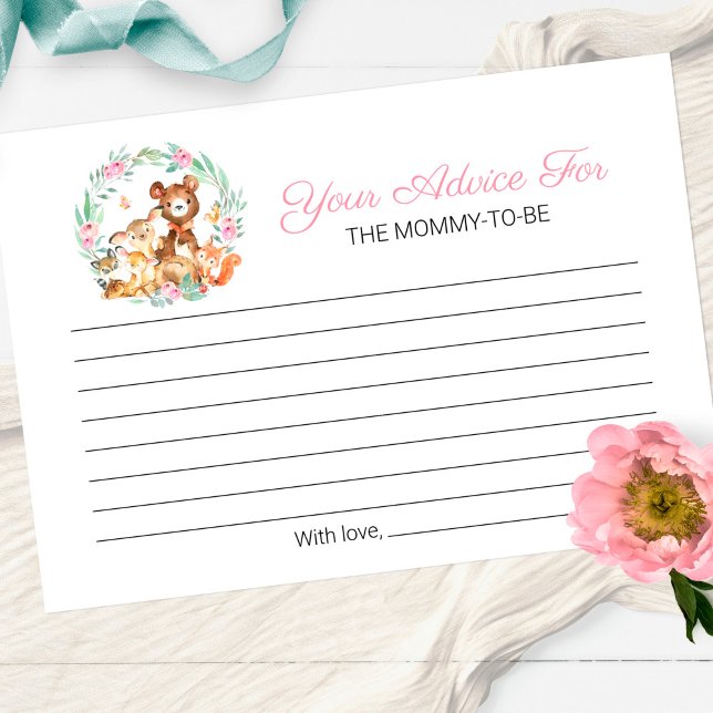Cute Woodland Animals Greenery Baby Shower Advice Invitation (Creator Uploaded)