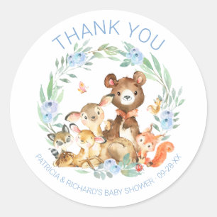 Cute Woodland Animals Greenery Baby Shower Classic Round Sticker