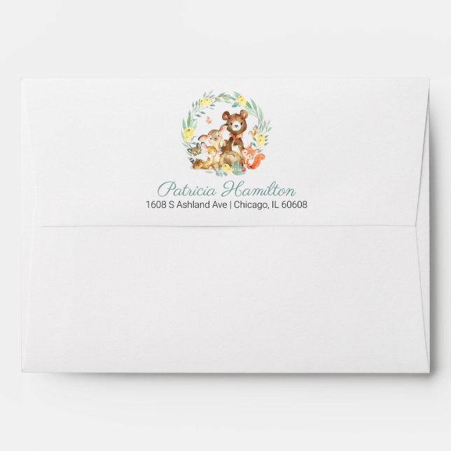 Cute Woodland Animals Greenery Baby Shower Envelope (Back (Top Flap))