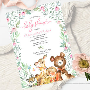 Cute Woodland Animals Greenery Baby Shower Invitation
