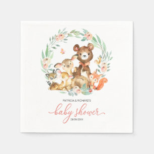 Cute Woodland Animals Greenery Baby Shower Napkin