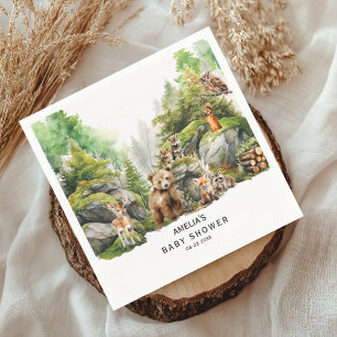Cute Woodland Animals Greenery Baby Shower Napkin