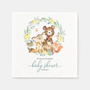 Cute Woodland Animals Greenery Baby Shower Napkin
