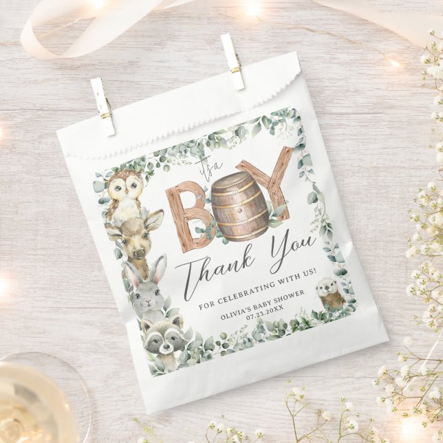 Cute Woodland Animals Greenery Boy Baby Shower  Favour Bags (Clipped)