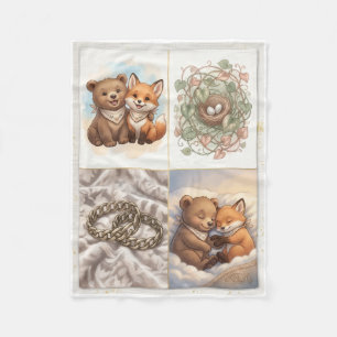 Cute Woodland Animals Grid Illustration Fleece Bla Blanket