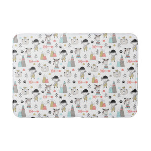 Cute Woodland Animals & Indian Boy Pattern Bath Mat