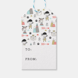 Cute Woodland Animals & Indian Boy Pattern Gift Tags