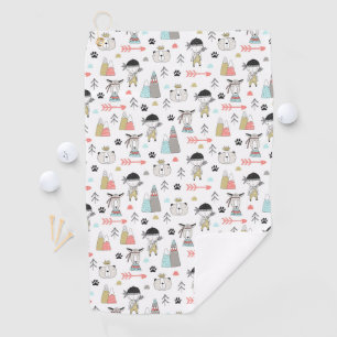 Cute Woodland Animals & Indian Boy Pattern Golf Towel