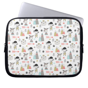 Cute Woodland Animals & Indian Boy Pattern Laptop Sleeve