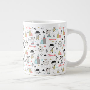 Cute Woodland Animals & Indian Boy Pattern Large Coffee Mug