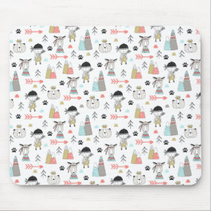 Cute Woodland Animals & Indian Boy Pattern Mouse Pad
