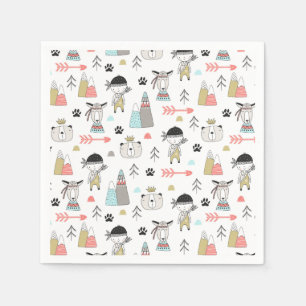 Cute Woodland Animals & Indian Boy Pattern Napkin