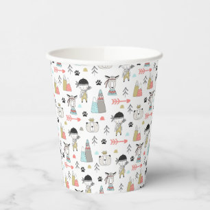 Cute Woodland Animals & Indian Boy Pattern Paper Cups