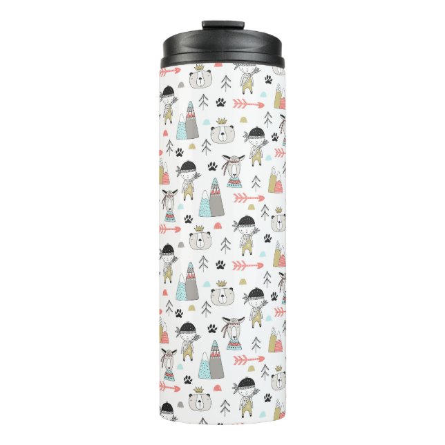 Cute Woodland Animals & Indian Boy Pattern Thermal Tumbler (Front)