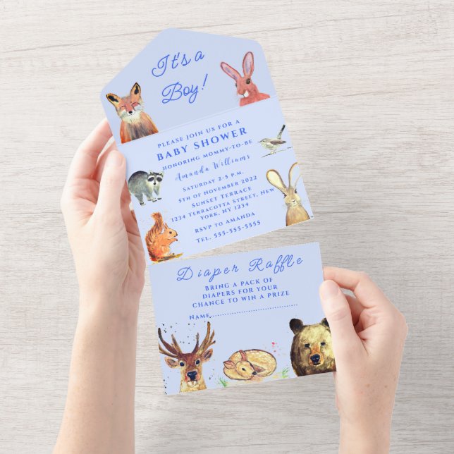 Cute Woodland Animals It's a Boy Baby Shower  All In One Invitation (Tearaway)