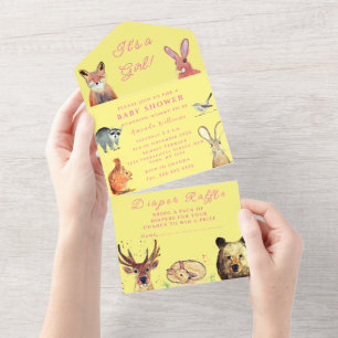 Cute Woodland Animals It's a Girl Baby Shower All In One Invitation