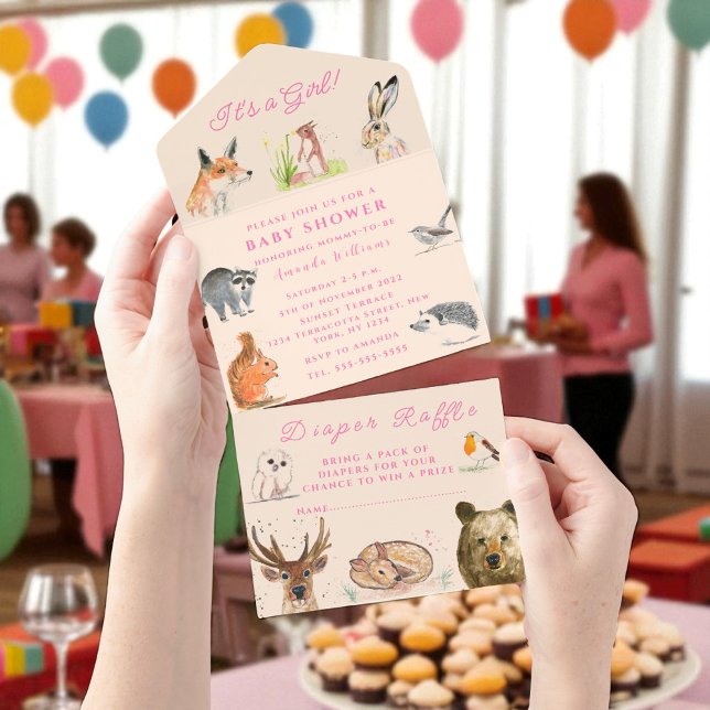 Cute Woodland Animals It's a Girl Baby Shower  All In One Invitation (Creator Uploaded)