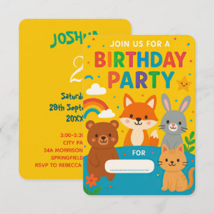 Cute Woodland Animals Kids Birthday Party  Invitation