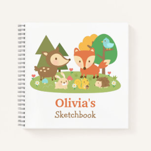 Cute Woodland Animals Kids Personalised Sketchbook Notebook
