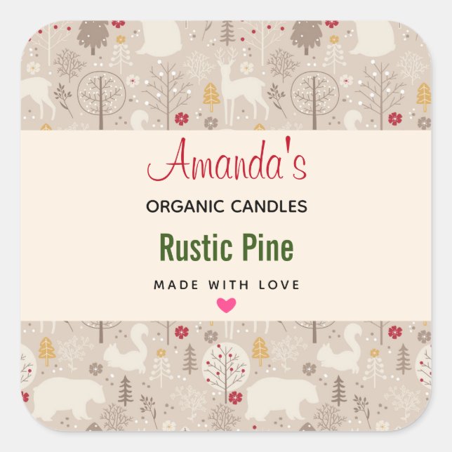 Cute Woodland Animals Nordic Pattern Candle  Square Sticker (Front)