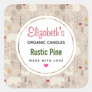 Cute Woodland Animals Nordic Pattern Candle Square Sticker